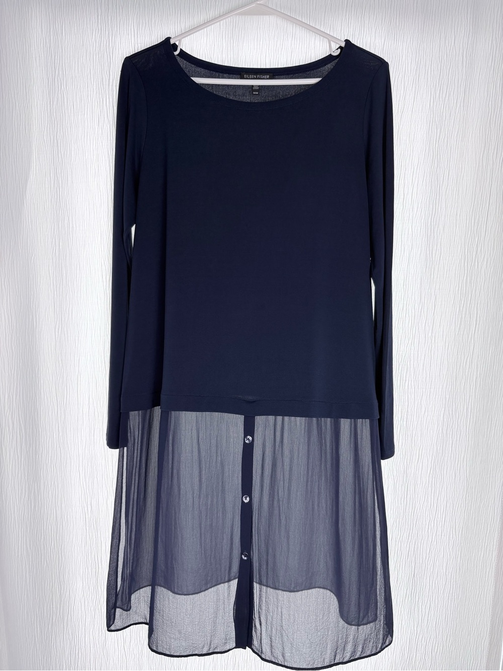Eileen Fisher Silk Tunic Top, Navy, Size Medium